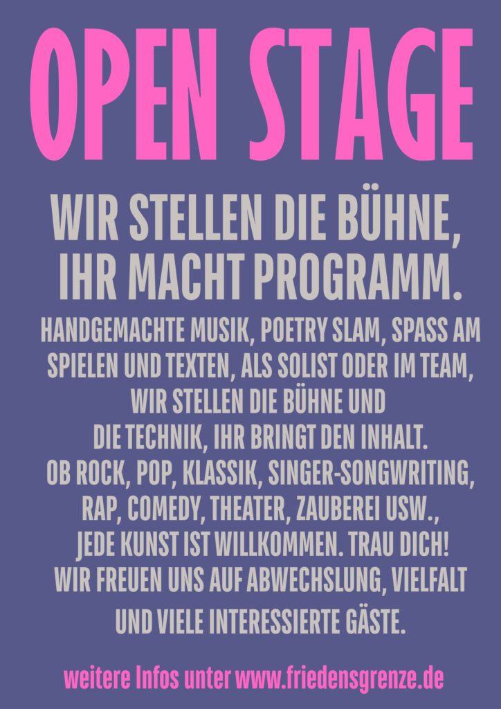 Flyerrückseite für die Open Stage