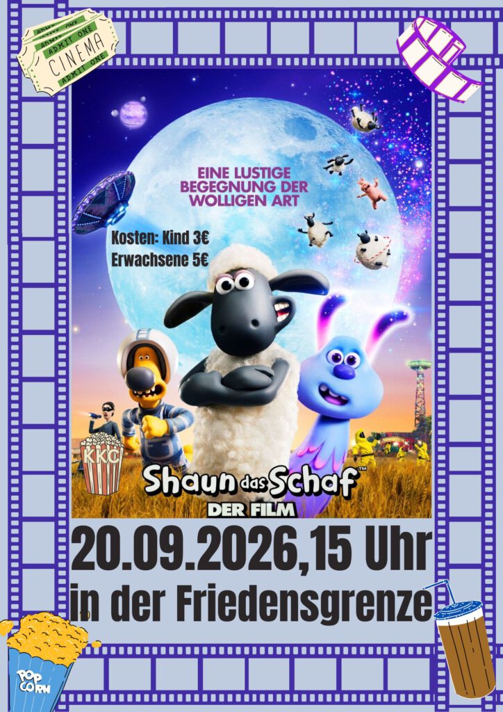 Plakat zur Kinderfilmvorführung im Filmtheater Friedensgrenze am 20.09.2026 ab 15 Uhr